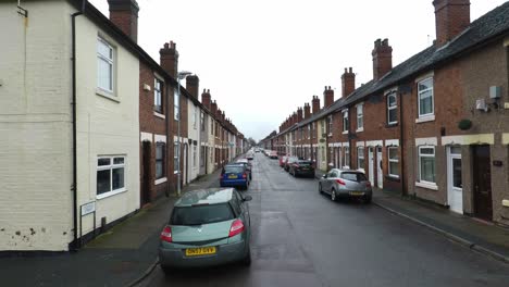 aerial footage of oldfield street in one of stoke on trents poorer areas, terrace housing, poverty and urban decline