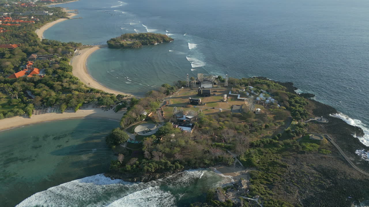 Peninsula Island Nusa Dua Bali Indonesia Drone Track Over Top Morning 4K 60FPS