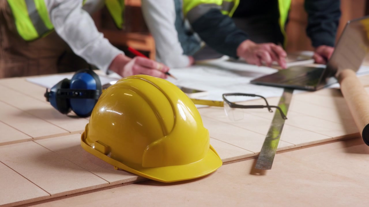 Construction Engineers Reviewing Blueprints on a Job Site