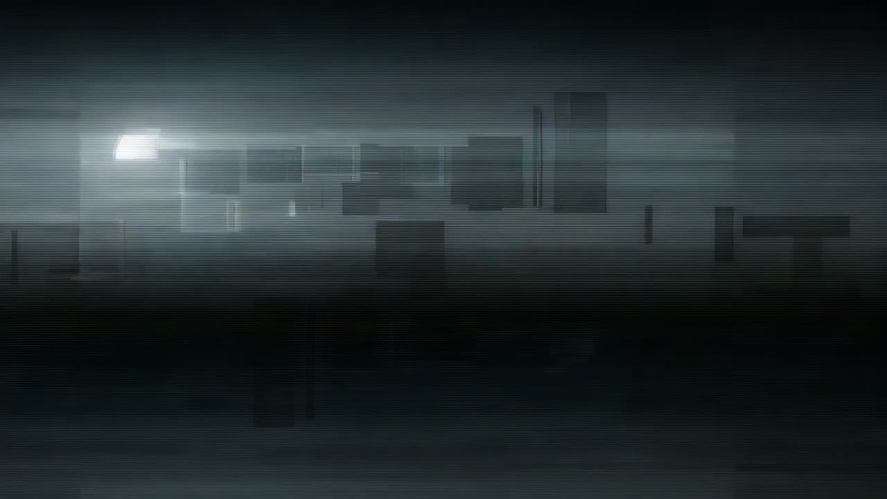 Abstract glitch shifting after rectangle appearing in dark frame, with light streaks and rectangles
