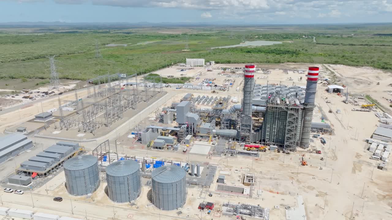 Ongoing Construction Of Large Industrial Power Plant In Manzanillo, Dominican Republic. - aerial shot