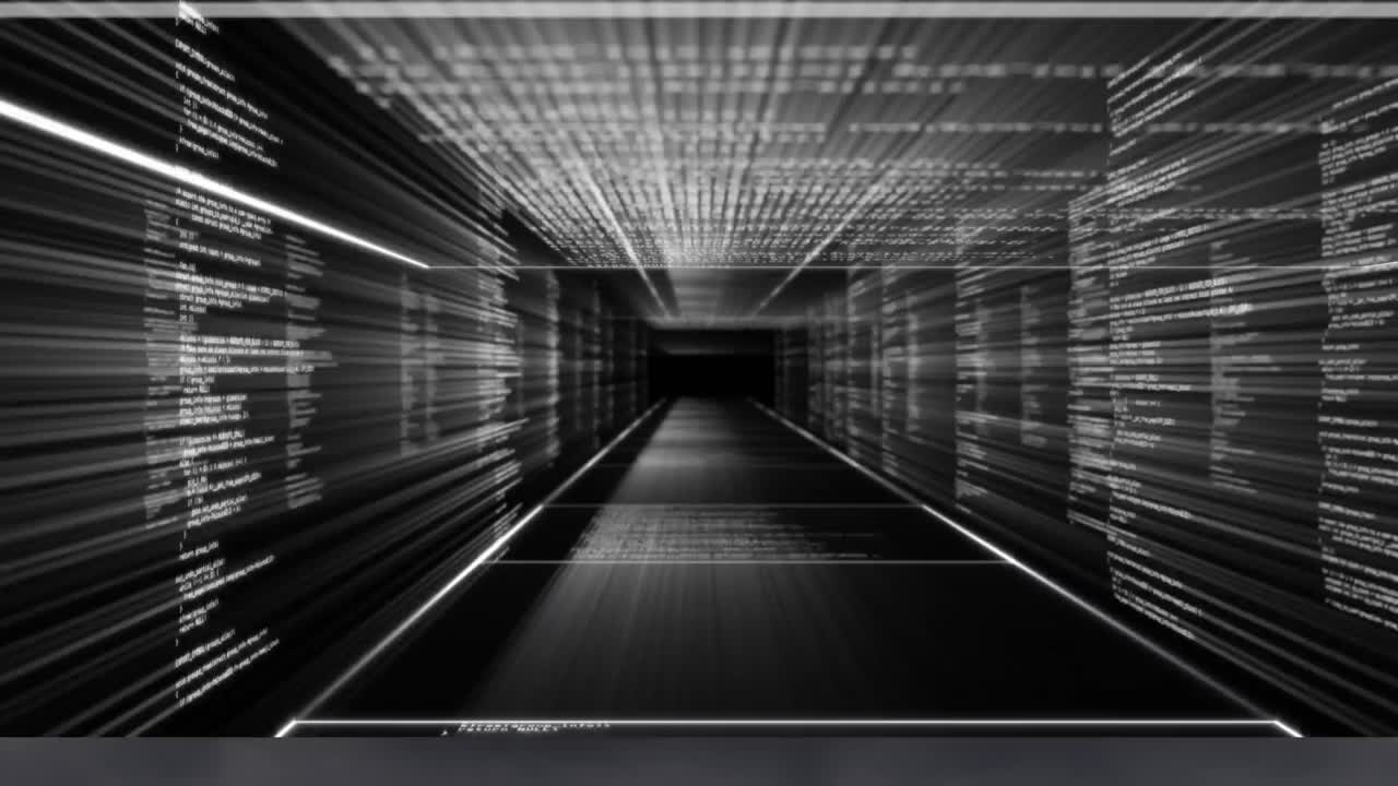 디지털 화면으로 복도에서 데이터 처리의 애니메이션