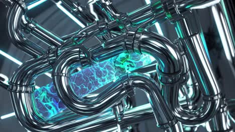 intricate network of glowing pipes