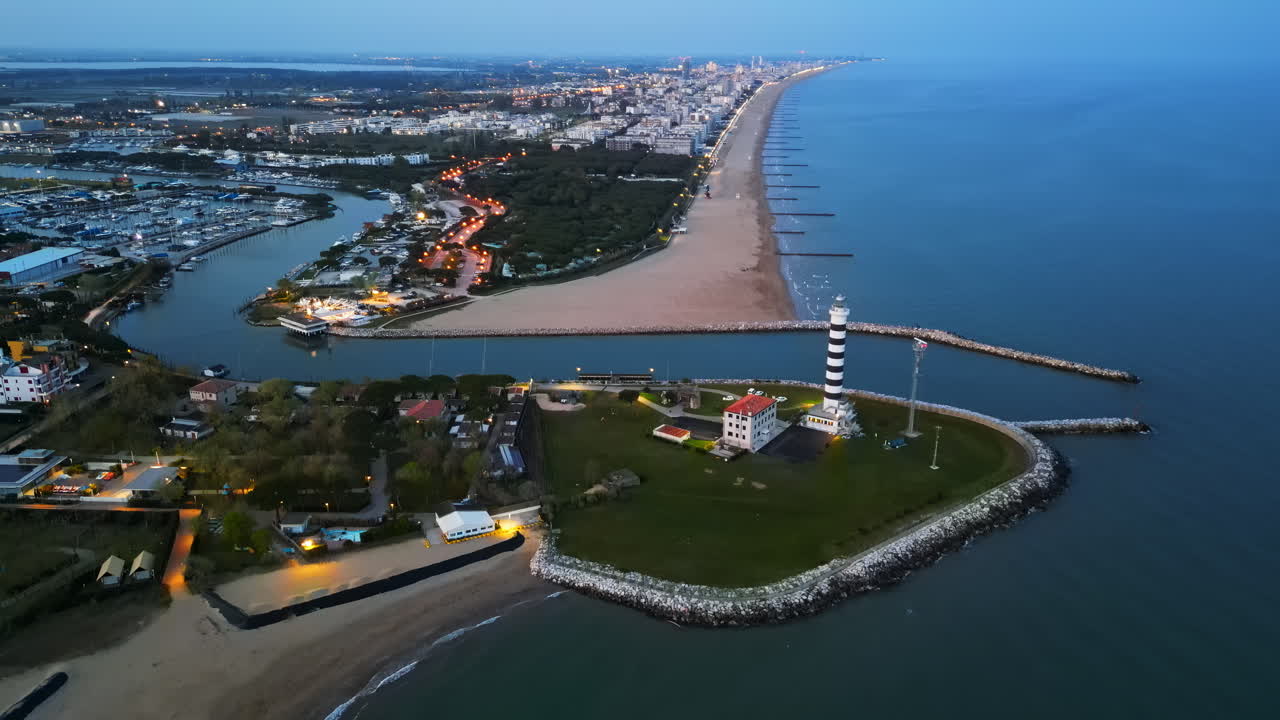 Aerial drone view of the Light House Faro di Piave Vecchia in Cavallino-Treporti, Metropolitan City of Venice, Italy