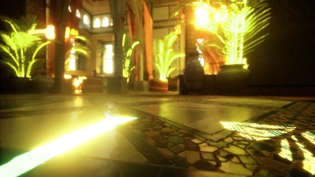 Sunlight streaming through tropical plants in a vibrant indoor space