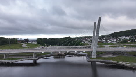 the farris bridge in larvik, norway - aerial drone shot