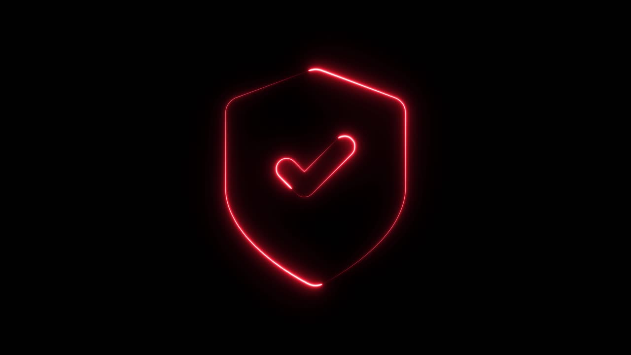 Neon Security Shield with Check Mark