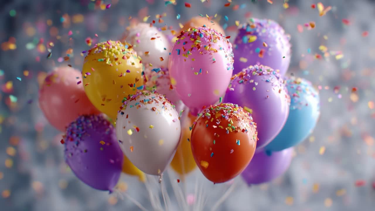 A Colorful Array of Party Balloons Decorated with Festive Confetti and Sprinkles, Perfect for Celebrations and Joyful Events Captured in a Vibrant Atmosphere