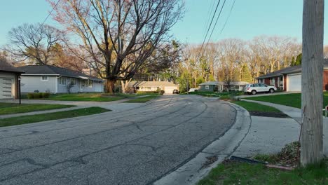 reverse track across a lovely small neighborhood