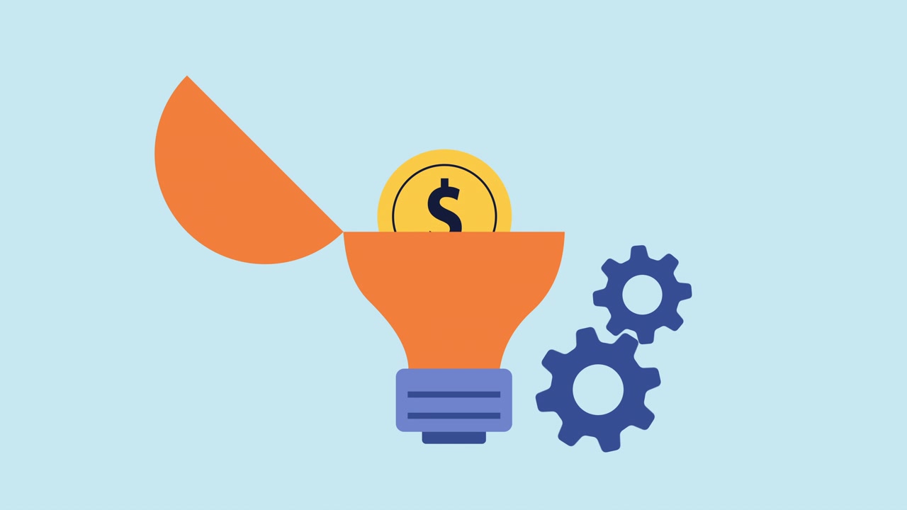 Animated Light Bulb Opening to Reveal a Dollar Coin