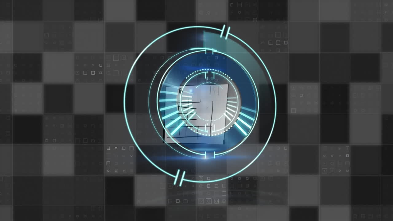 animación del escaneo del alcance sobre el procesamiento de datos sobre fondo negro