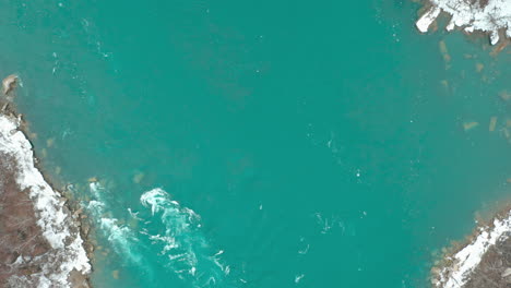 Aerial-shot-of-swirling-rapid-green-blue-water