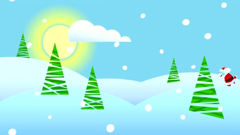 santa claus walks through the winter forest