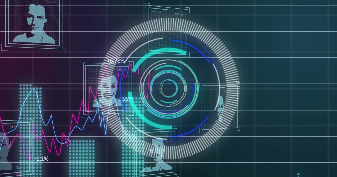 Animation of biometric photos, financial data processing and scope scanning