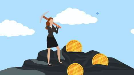 joven mujer de negocios con pick mining bitcoin