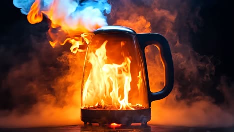 a kettle on fire with smoke coming out of it