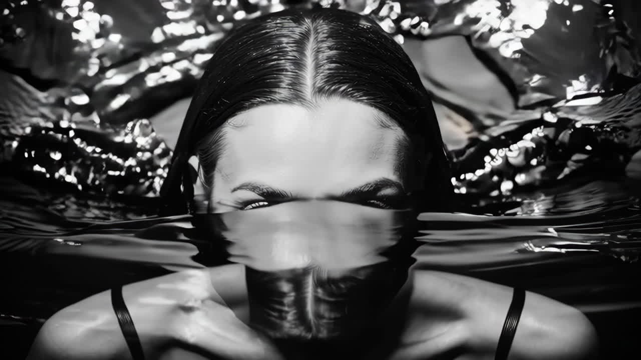 Sguardo intenso: donna riflessa nell'acqua scura