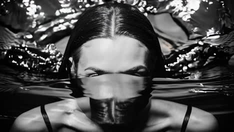 intense gaze: woman in dark water reflection