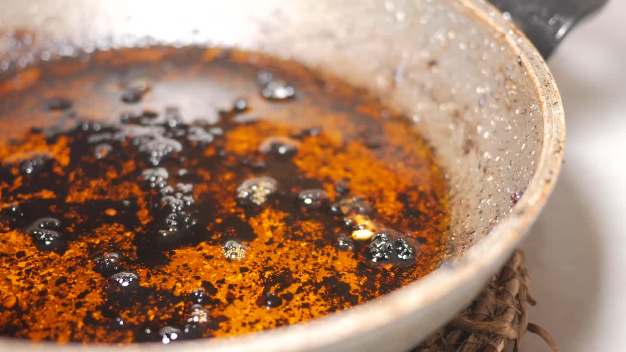 Dirty Cooking Pan with Burnt Oil