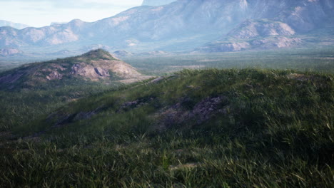 paisaje montañoso pintoresco con hierba y colinas