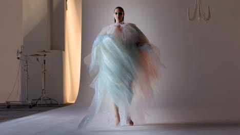 ethereal avant-garde fashion shoot with translucent gown