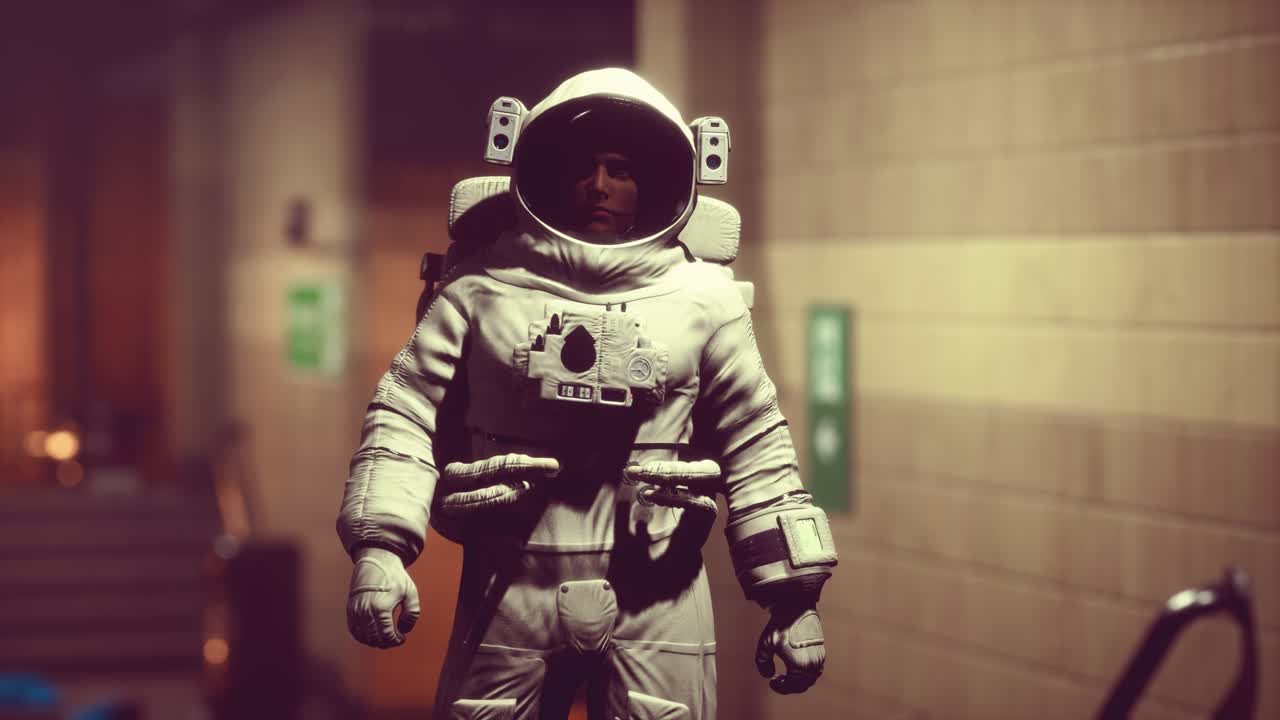 Astronaut at underground metro subway