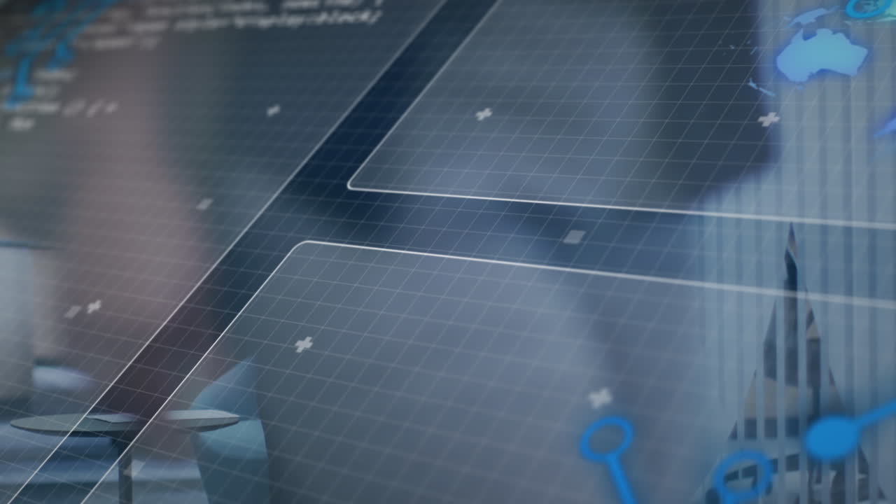 사무실에 있는 사업가에 대한 데이터 처리의 애니메이션