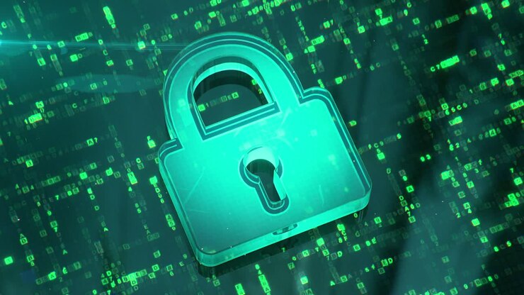 Secured data transfer under lock seamless loop 3D render animation