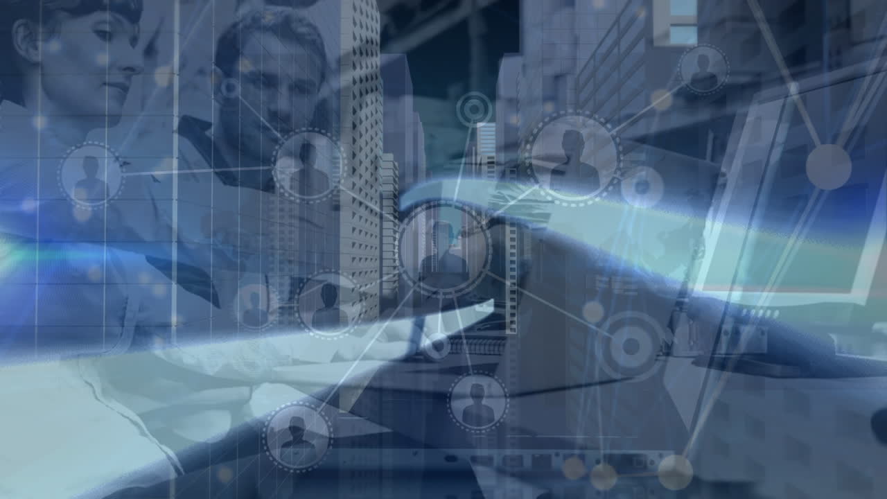 animación de la red de conexiones sobre personas y oficinas