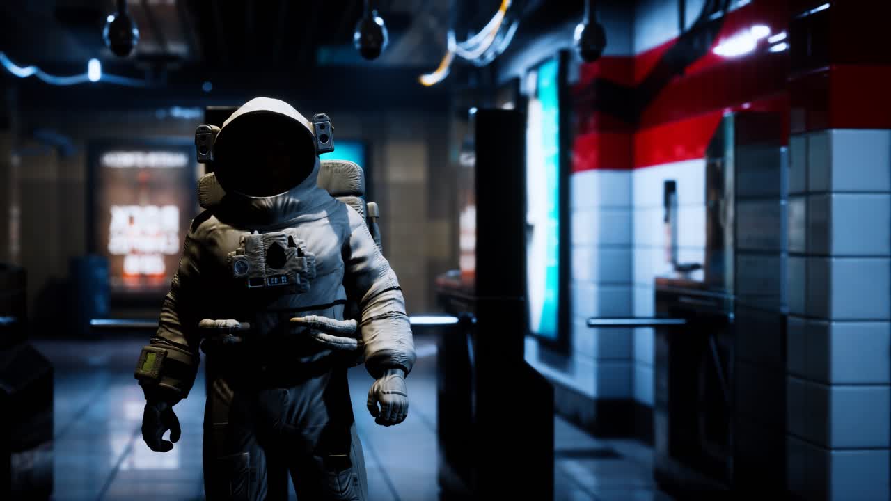 Astronaut at underground metro subway