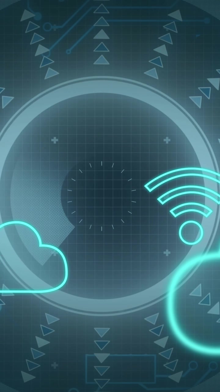 Animazione di icone di cloud e Wi-Fi, scansione e elaborazione dati
