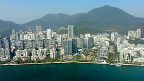 Aerial-view-over-Shenzhen-coastline-on-a-beautiful-clear-day