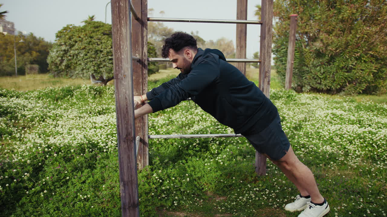 Spring Air Helps the Athlete During Intense Exercise in the Park
