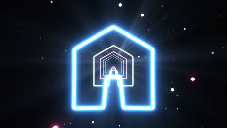 4k video of neon house shape on black background.