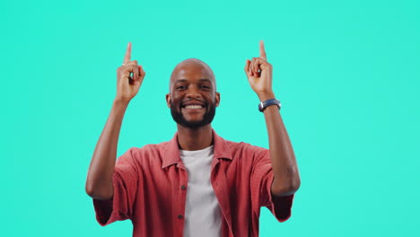 happy man pointing upward