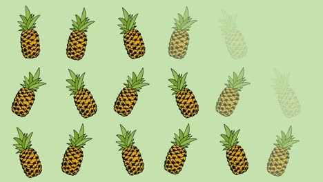 animation of single pineapples floating on green background