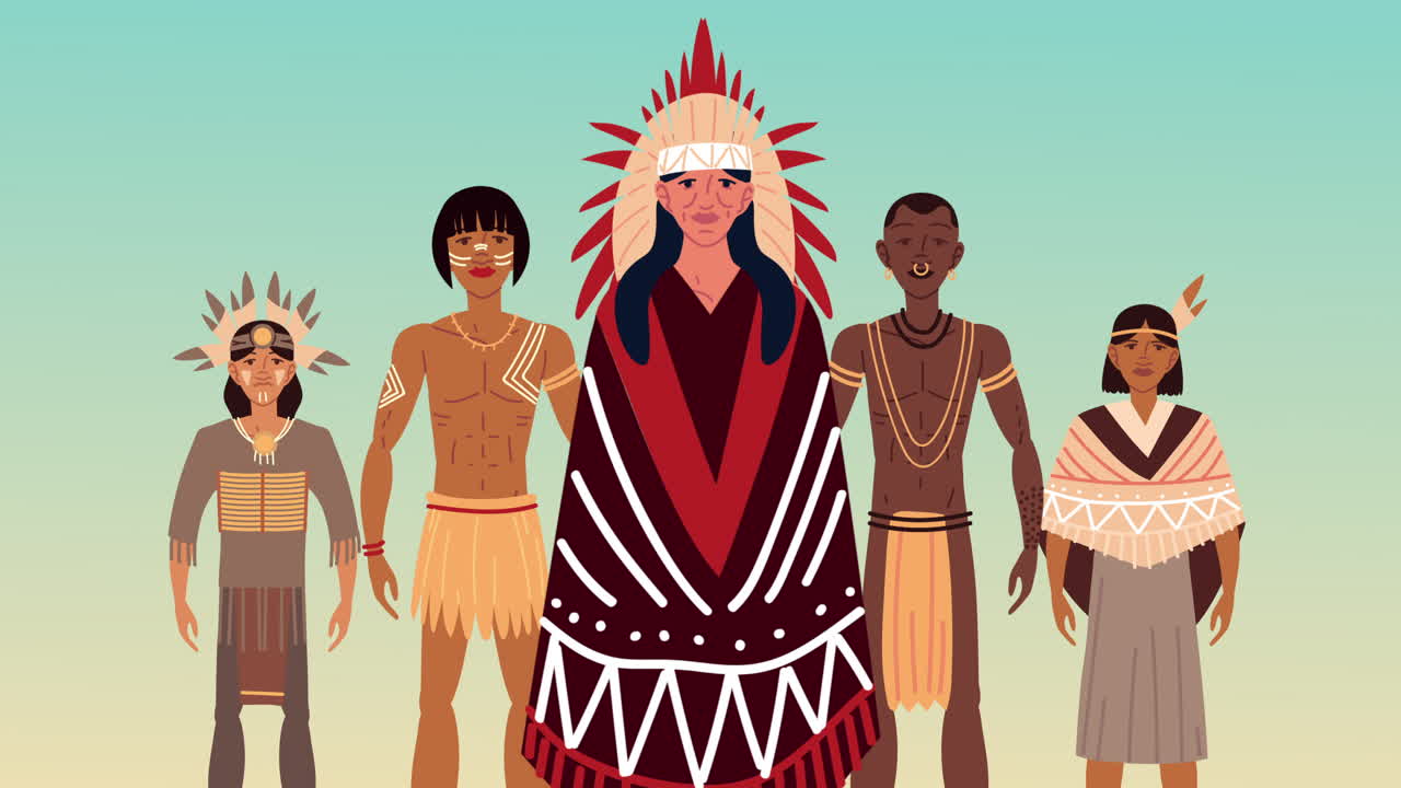 jefe indígena masculino y grupo tribal