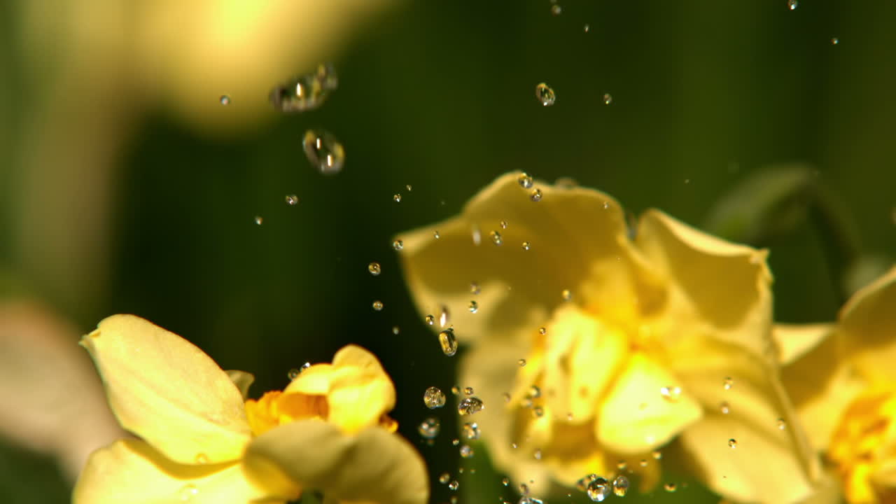 Pioggia che cade su fiori gialli
