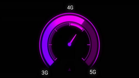 Animation-of-purple-speedometer-over-black-background