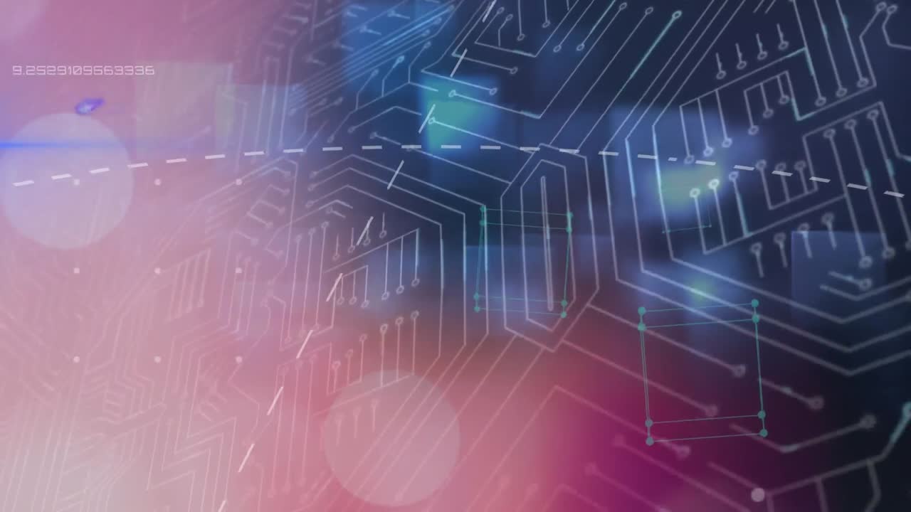 animación del procesamiento de datos en una placa de circuitos informáticos