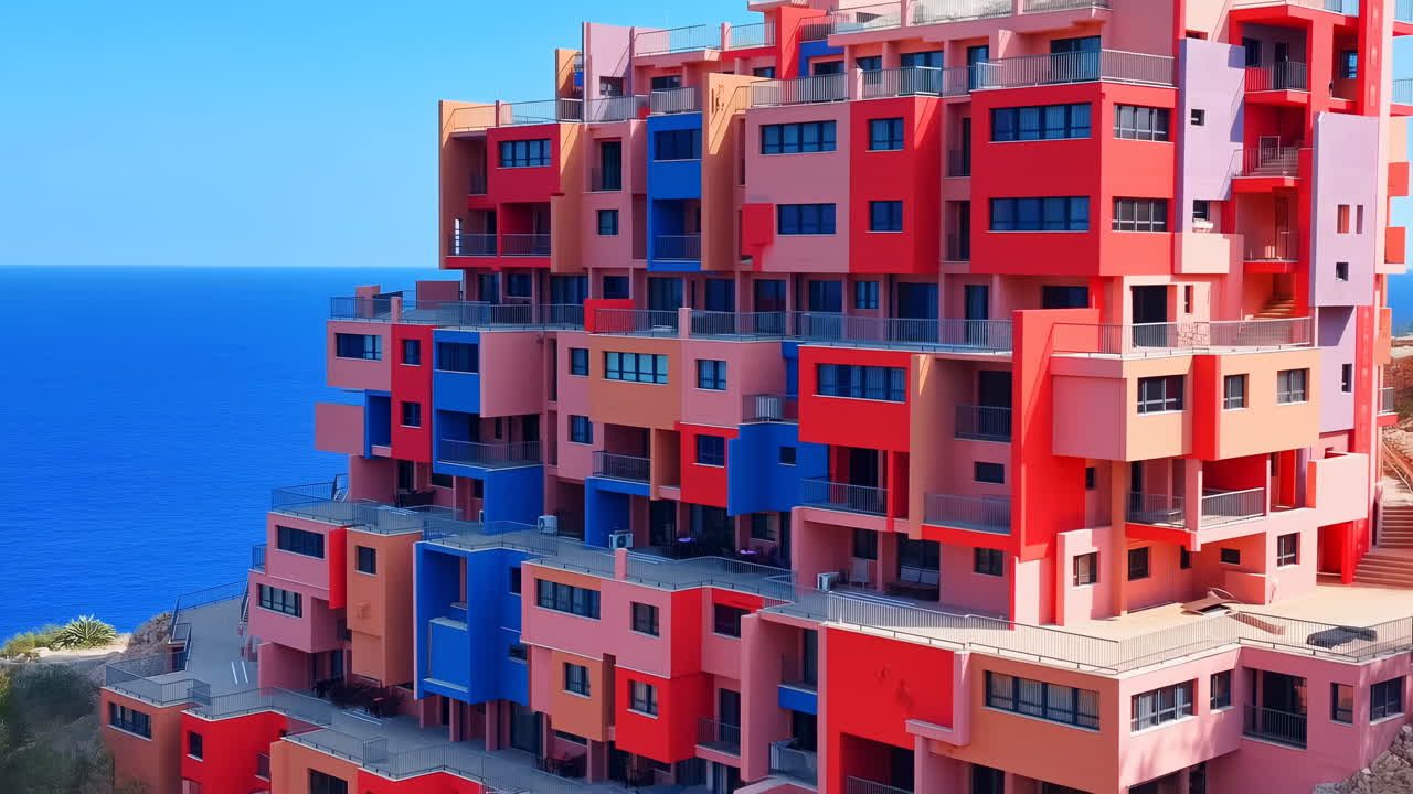 Edifício de Apartamentos de Vários Andares Vibrante com Vista para o Oceano Azul
