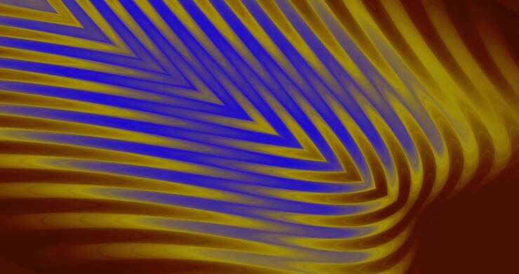 Sfondo astratto in movimento con onde increspate dorate e blu