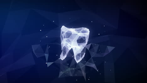 3d polygonal mesh of tooth on blue abstract medical background. professional abstract dental looped animation.