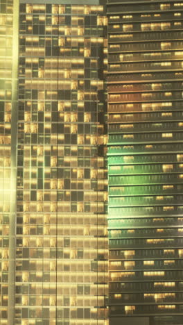 close-up of modern skyscrapers at night