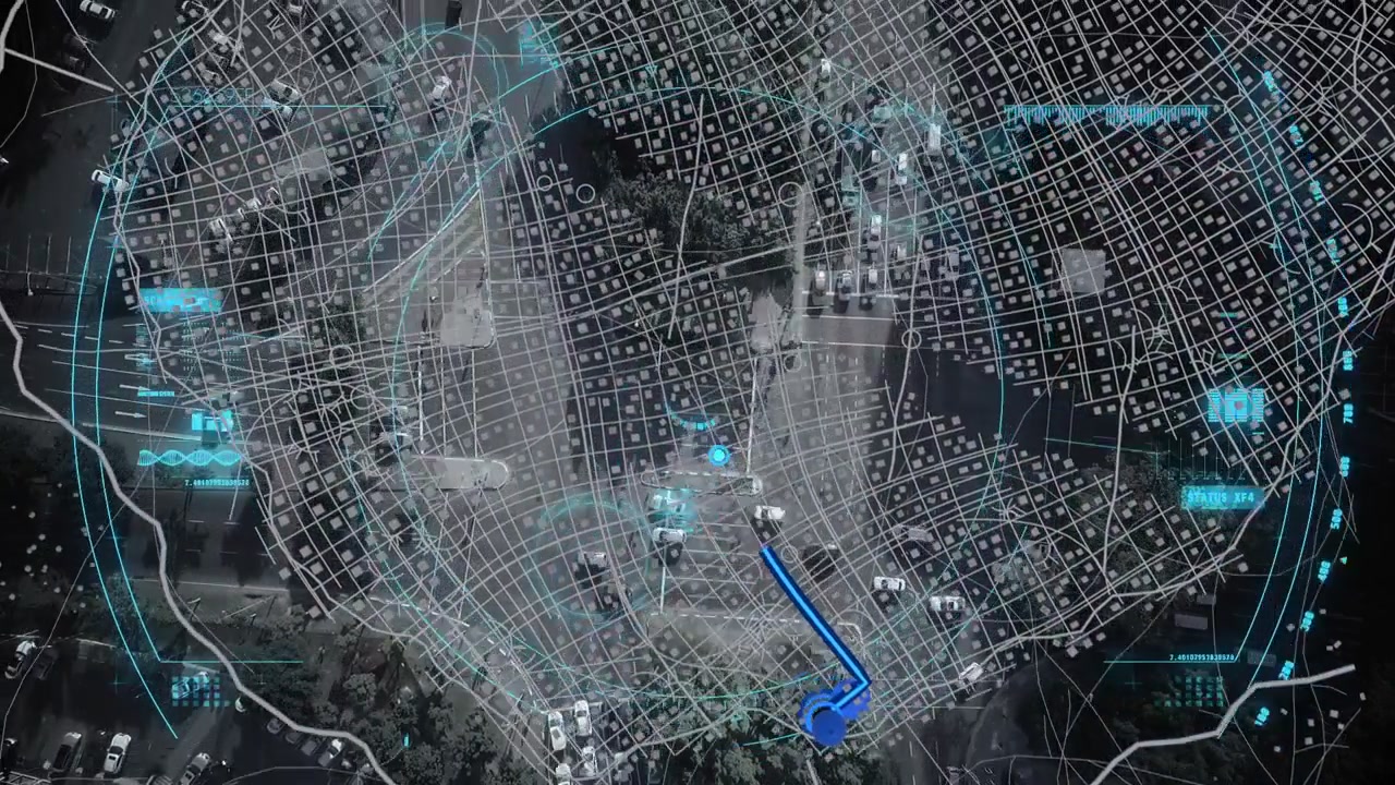 User tapping map causing blue marker moving down grid, scan pulsing route thickening showing status