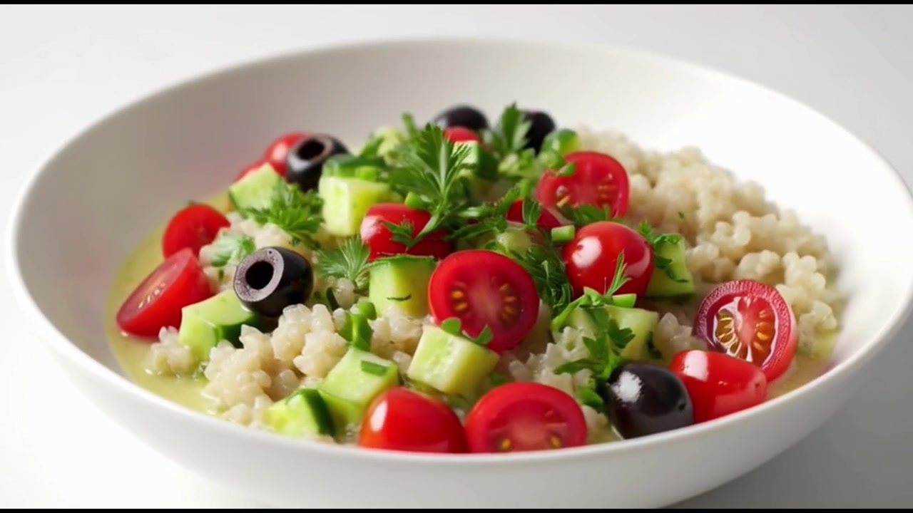 Fresh Mediterranean Grain Salad in a White Bowl