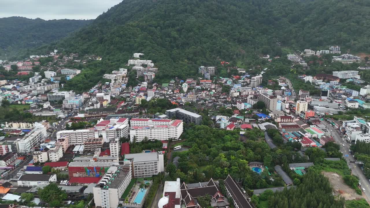 Aerial drone view patong town phuket city thailand thai bangla road south east asia
