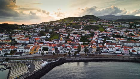 drone shot of horta on the island of faial in azores