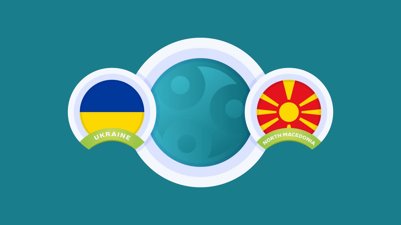 우크라이나 vs 북 마케도니아 경기 축구 비디오 애니메이션 축구 2020 챔피언십 경기 국가 발 폴 대 팀 인트로 스포츠 배경, 경쟁 4k 애니메이션