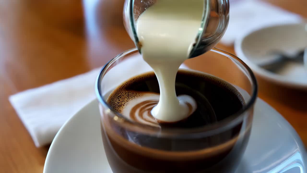 커피에 우유를 부는 것